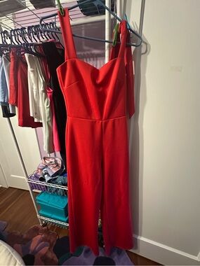 Red Sleeveless Wide-Leg Jumpsuit